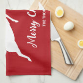 白い鹿の形が赤く雪片と文字 キッチンタオル (四つ折り)