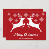 白い鹿の形が赤く雪片と文字 シーズンカード (正面/裏面)