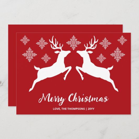 白い鹿の形が赤く雪片と文字 シーズンカード (正面/裏面)