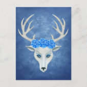 白い鹿の頭と〔雄ジカの〕枝角ビッグブルーバラ ポストカード (正面)