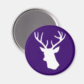 白い鹿の頭のシルエット – 濃い紫 マグネット (正面/裏面)