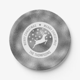 白い鹿 – 銀フェイク箔の外観(ホイル実在ではない) ペーパープレート