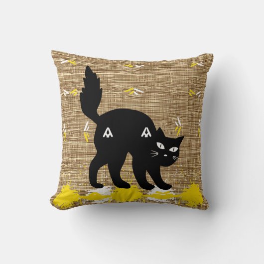 白い黄色のかわいいラップの上のペットの黒モダン猫 クッション (正面)