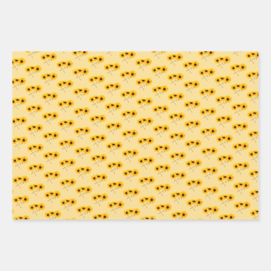 白い黄色のオレンジ色の上にトリプルヒマワパタン ラッピングペーパーシート (正面3)