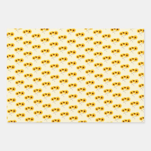 白い黄色のオレンジ色の上にトリプルヒマワパタン ラッピングペーパーシート (正面2)
