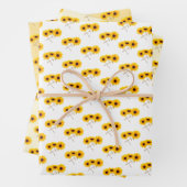 白い黄色のオレンジ色の上にトリプルヒマワパタン ラッピングペーパーシート (インサイチュ)