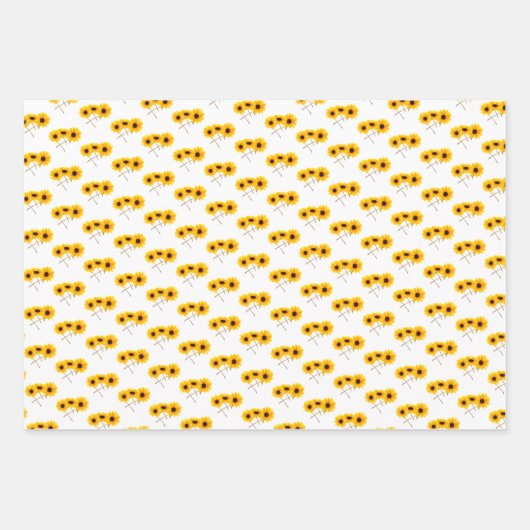 白い黄色のオレンジ色の上にトリプルヒマワパタン ラッピングペーパーシート (正面)