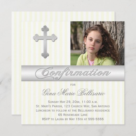 白い黄色のストライプ招待状 招待状 (正面/裏面)