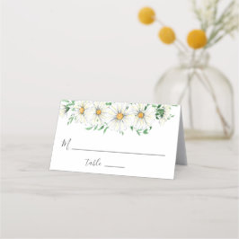 白い黄色のデイジー緑の水の色フローラ プレイスカード