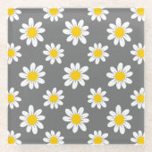 白い黄色のデイジー ガラスコースター (正面)