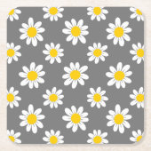 白い黄色のデイジー スクエアペーパーコースター (正面)