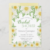 白い黄色のフローラデイジースクリプトブライダルシャワー 招待状 (正面/裏面)