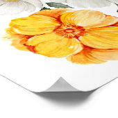 白い黄色のフローラ花緑の壁アート ポスター (角)