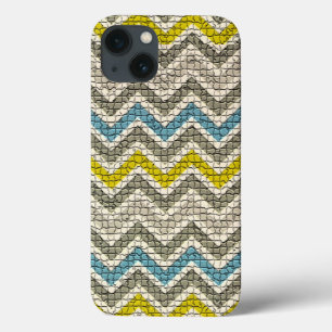 白い黄色の灰色の青のモザイクの山形 iPhone 13ケース