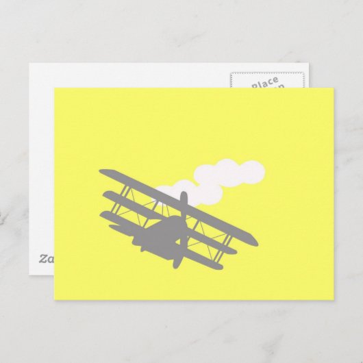白い黄色の背景の飛行機。 ポストカード (正面/裏面)
