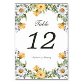 白い黄色の花模様結婚のテーブル番号 テーブルナンバー (裏面)