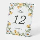 白い黄色の花模様結婚のテーブル番号 台座サイン (正面)
