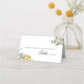 白い黄色の花模様結婚ズ プレイスカード (正面)