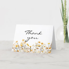 白い黄色の草原の野花 サンキューカード