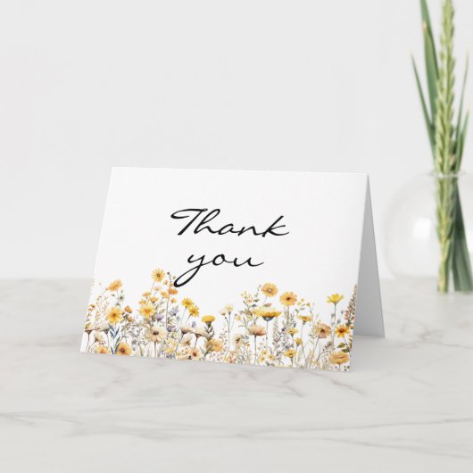 白い黄色の草原の野花 サンキューカード (正面)
