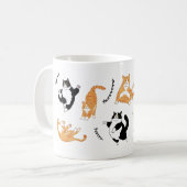 白い黒いオレンジよくはしゃぐ色の猫 コーヒーマグカップ (正面左)