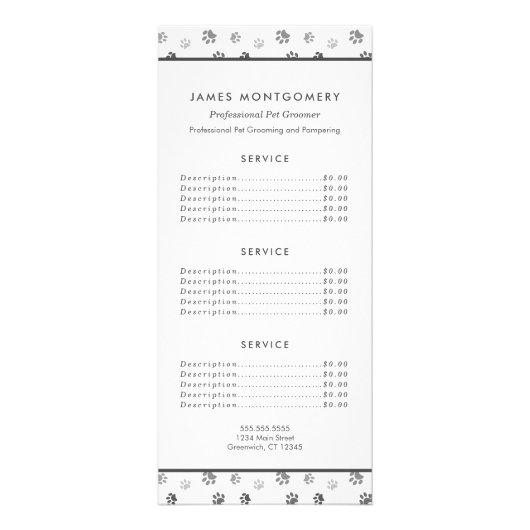 白い黒いグレーの前版印刷ペットケアサービス ラックカード (裏面)