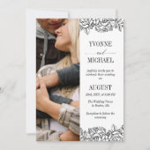 白い黒いバラのアウトライン写真2 結婚 in 1's 招待状 (正面)