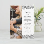 白い黒いバラのアウトライン写真2 結婚 in 1's 招待状 (スタンド正面)