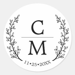 白い黒い月桂樹の枝モノグラム結婚の ラウンドシール