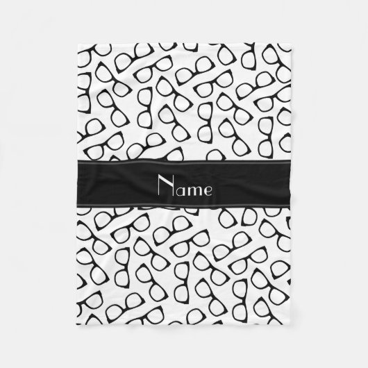 白い黒い眼鏡パーソナライズされたを名付ける フリースブランケット (正面)