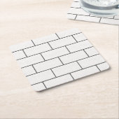 白い黒い線コンクリートブリックパターン スクエアペーパーコースター (アングル)