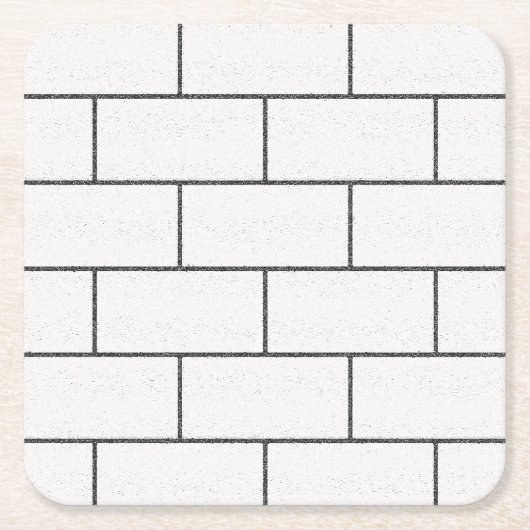 白い黒い線コンクリートブリックパターン スクエアペーパーコースター (正面)