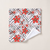 白い黒い背景に赤い花。 バスタオルセット (ウォッシュタオル)