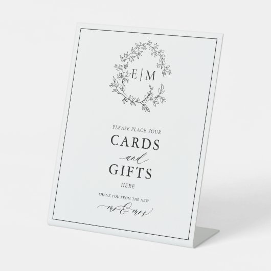 白い黒い葉付きクレストモノグラムカード&ギフト 台座サイン (正面)