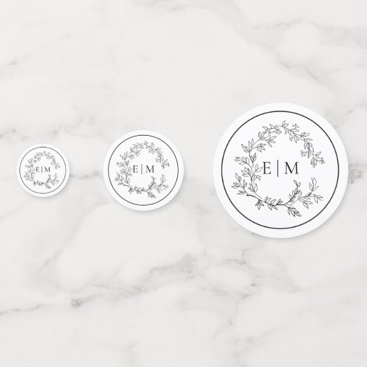 白い黒い葉付きクレストモノグラム結婚ズ コンフェッティ (裏面)