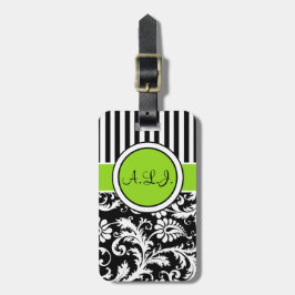 、白い黒い、ライムのストライプのなダマスク織の荷物のラベル ラゲッジタグ