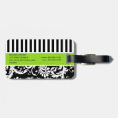 、白い黒い、ライムのストライプのなダマスク織の荷物のラベル ラゲッジタグ (裏面横)