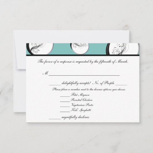 、白い黒い、夕食の選択のロビンの卵の応答 出欠カード (正面)