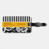 、白い黒い、金ゴールドのストライプのなダマスク織の荷物のラベル ラゲッジタグ (裏面横)