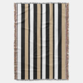 白い黒および金ゴールドのストライプのなブランケット スローブランケット (正面縦)