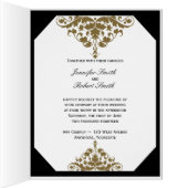 白い黒および金ゴールドのダマスク織の結婚式招待状 (内側(右))