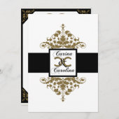 白い黒および金ゴールドのダマスク織の菓子16の招待状 招待状 (正面/裏面)