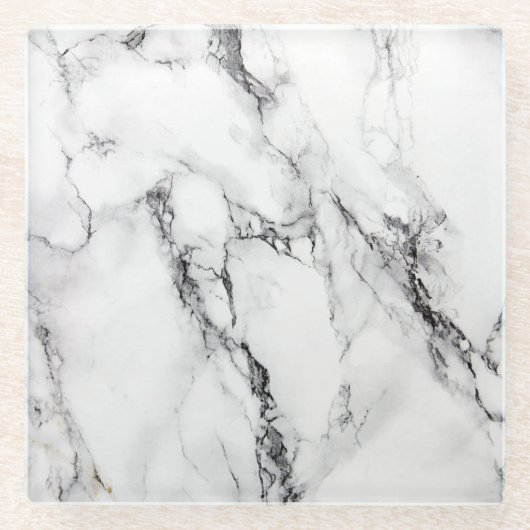 白い黒と灰色の大理石 ガラスコースター (正面)