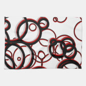 白い黒と赤の幾何学円パターン キッチンタオル (横)