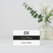 白い黒と金ゴールドストライプとモノグラム&フォト 名刺 (スタンド正面)