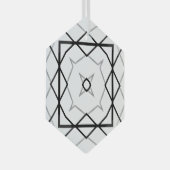 白い黒と銀の幾何学的パターン ガラスオーナメント (正面右)