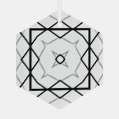 白い黒と銀の幾何学的パターン ガラスオーナメント (裏面)