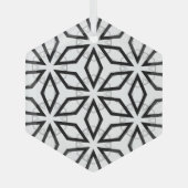 白い黒と銀の幾何学的パターン ガラスオーナメント (正面)