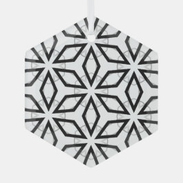 白い黒と銀の幾何学的パターン ガラスオーナメント
