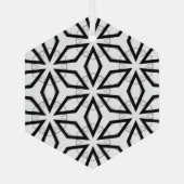 白い黒と銀の幾何学的パターン ガラスオーナメント (裏面)